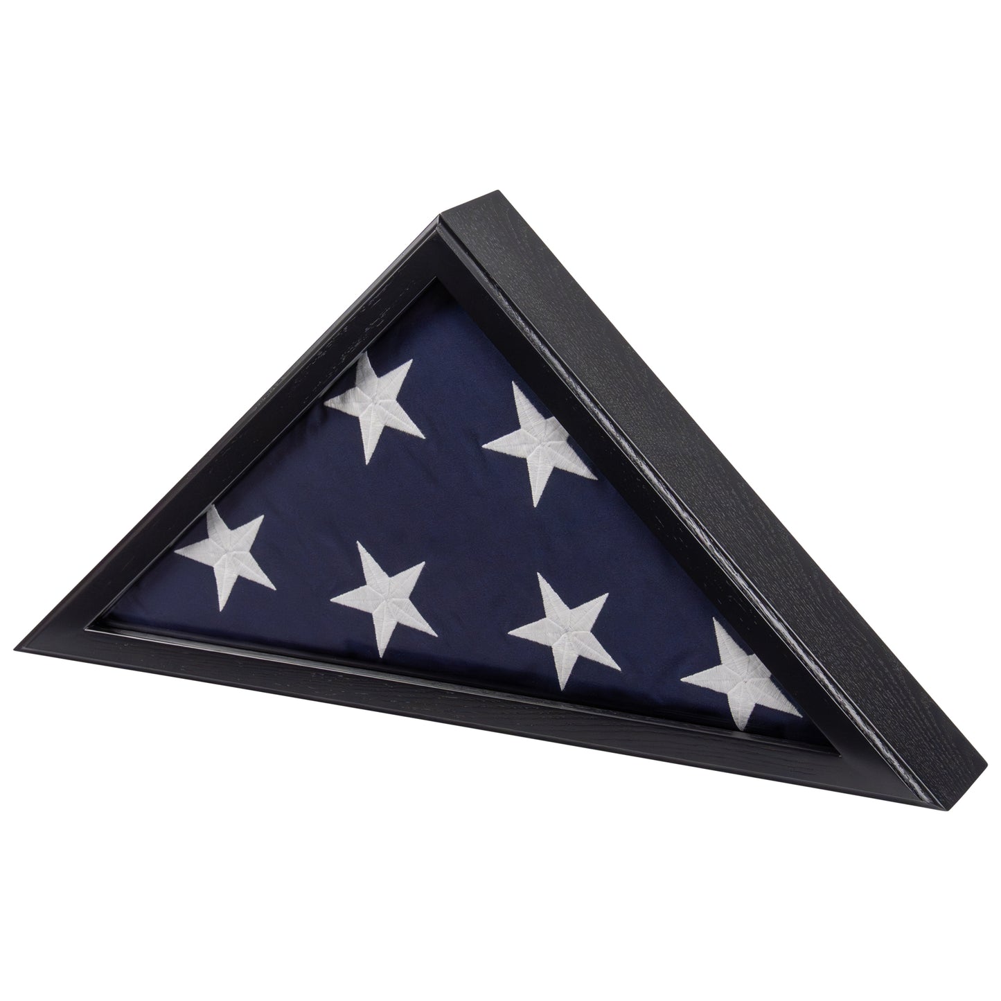 Military Flag Display Case for 5'x9.5' American Flag — Solid Wood Black, Glass Front, Wall Mount or Tabletop
