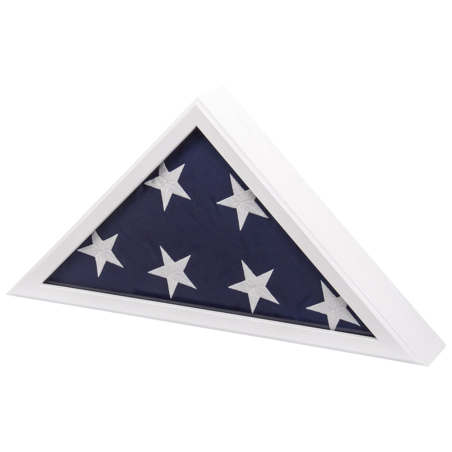 Military Flag Display Case for 5'x9.5' American Flag — Solid Wood White, Glass Front, Wall Mount or Tabletop