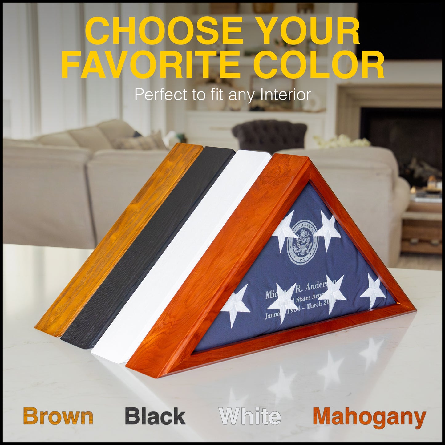 Personalized Army Flag Display Case with Engraving — Officially Licensed by U.S. Army, Solid Wood White, Fits 5'x9.5' Flag