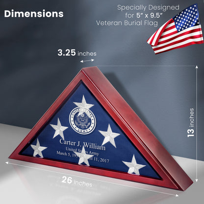 Personalized Flag Display Case for 5' x 9.5' Flag – All Military Branches Available, Veteran Memorial Display Case with Glass Front