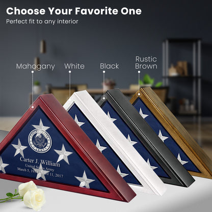 Personalized Flag Display Case for 5' x 9.5' Flag – All Military Branches Available, Veteran Memorial Display Case with Glass Front