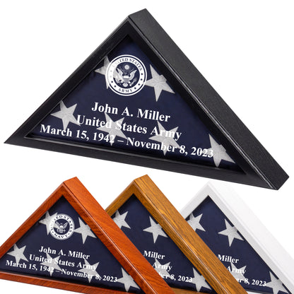 Personalized Flag Display Case for 5' x 9.5' Flag – All Military Branches Available, Veteran Memorial Display Case with Glass Front