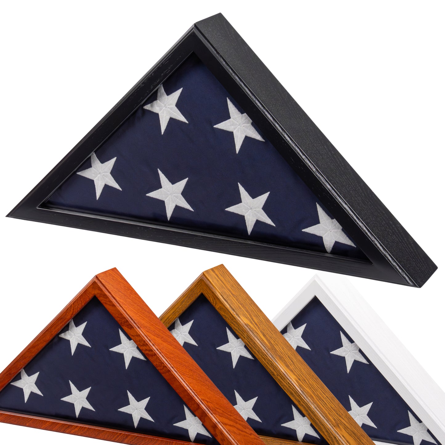 Military Flag Display Case for 5'x9.5' American Flag — Solid Wood Mahogany, Glass Front, Wall Mount or Tabletop