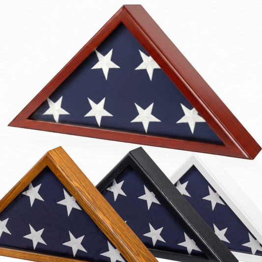 Military Flag Display Case for 5'x9.5' American Flag — Solid Wood Mahogany, Glass Front, Wall Mount or Tabletop