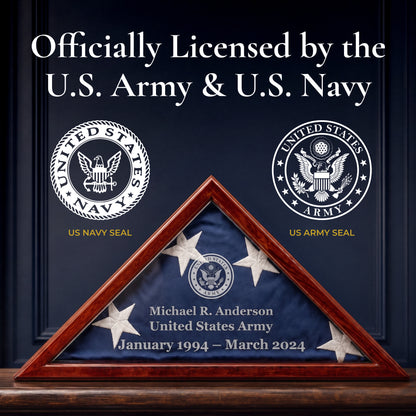 Flag display cases officially licensed by the U.S. Army and U.S. Navy