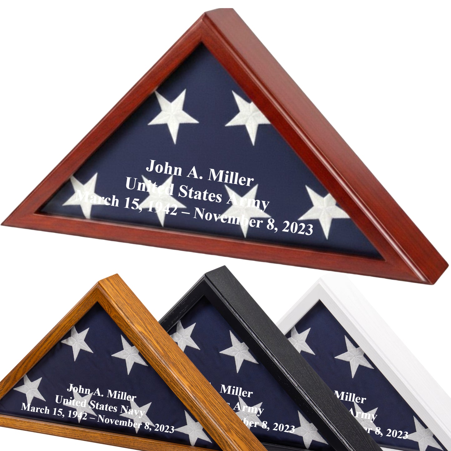 Personalized Flag Display Case — Custom Engraved, Real Glass (Mahogany, Rustic Brown, Black, White), Glass Front, Fits 5'x9.5' Burial Flag