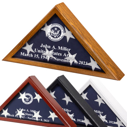 Personalized Flag Display Case for 5' x 9.5' Flag – All Military Branches Available, Veteran Memorial Display Case with Glass Front