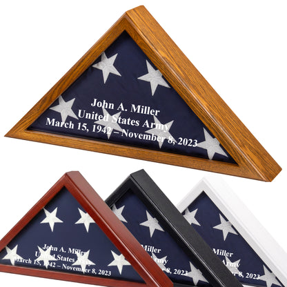 Personalized Flag Display Case with Custom Name Engraving — Solid Wood Rustic Brown, Glass Front, Fits 5'x9.5' American Flag