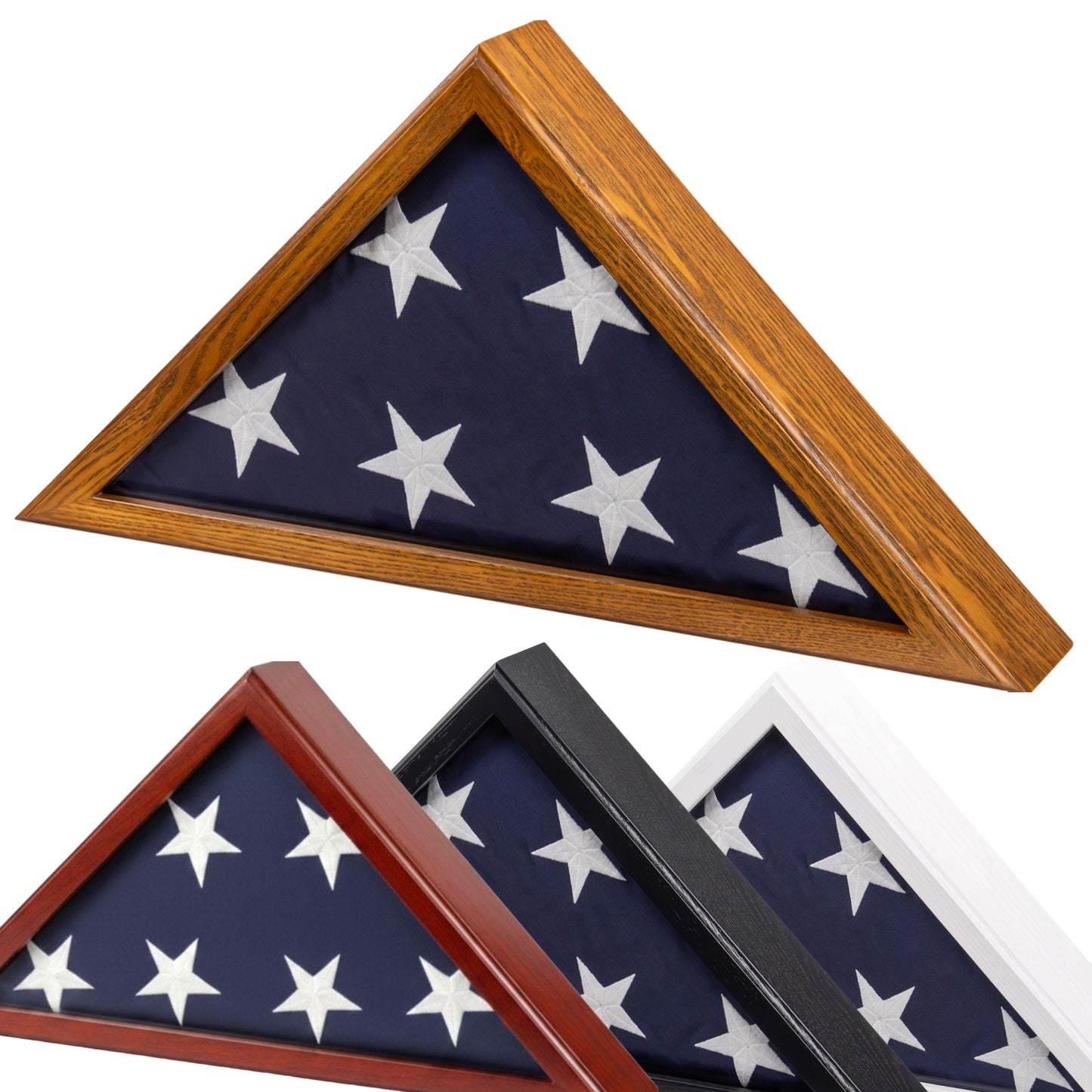 Military Flag Display Case for 5'x9.5' American Flag — Solid Wood Mahogany, Glass Front, Wall Mount or Tabletop