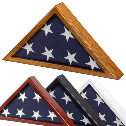 Military Flag Display Case for 5'x9.5' American Flag — Solid Wood Mahogany, Glass Front, Wall Mount or Tabletop