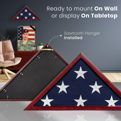 Personalized Flag Display Case — Custom Engraved, Real Glass (Mahogany, Rustic Brown, Black, White), Glass Front, Fits 5'x9.5' Burial Flag