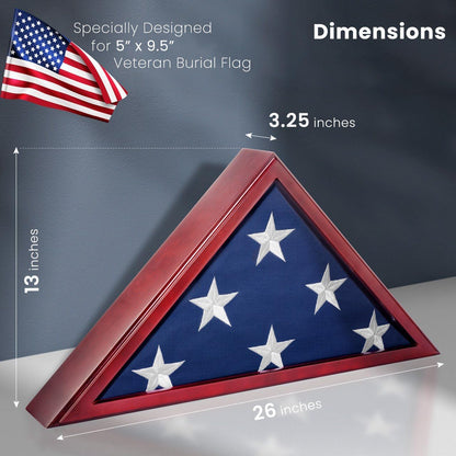 Personalized Flag Display Case — Custom Engraved, Real Glass (Mahogany, Rustic Brown, Black, White), Glass Front, Fits 5'x9.5' Burial Flag
