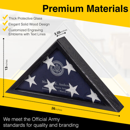 Personalized Army Flag Display Case with Engraving — Officially Licensed by U.S. Army, Solid Wood Black, Fits 5'x9.5' Flag