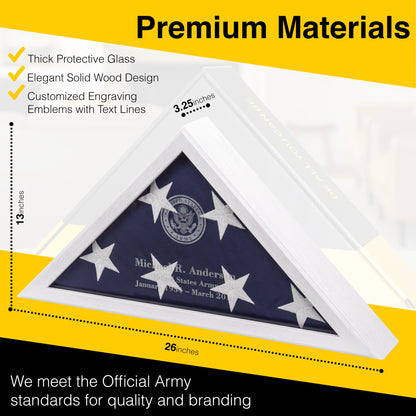 Personalized Army Flag Display Case with Engraving — Officially Licensed by U.S. Army, Solid Wood White, Fits 5'x9.5' Flag