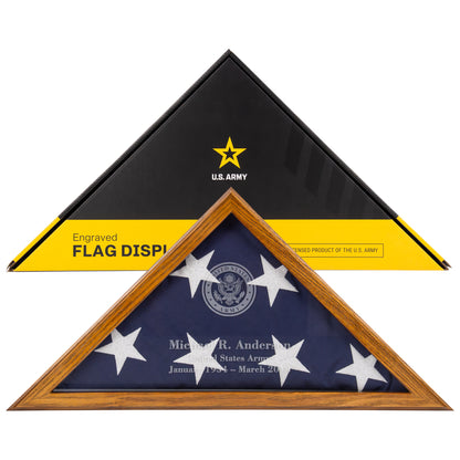 Personalized Army Flag Display Case with Engraving — Officially Licensed by U.S. Army, Solid Wood Rustic Brown, Fits 5'x9.5' Flag