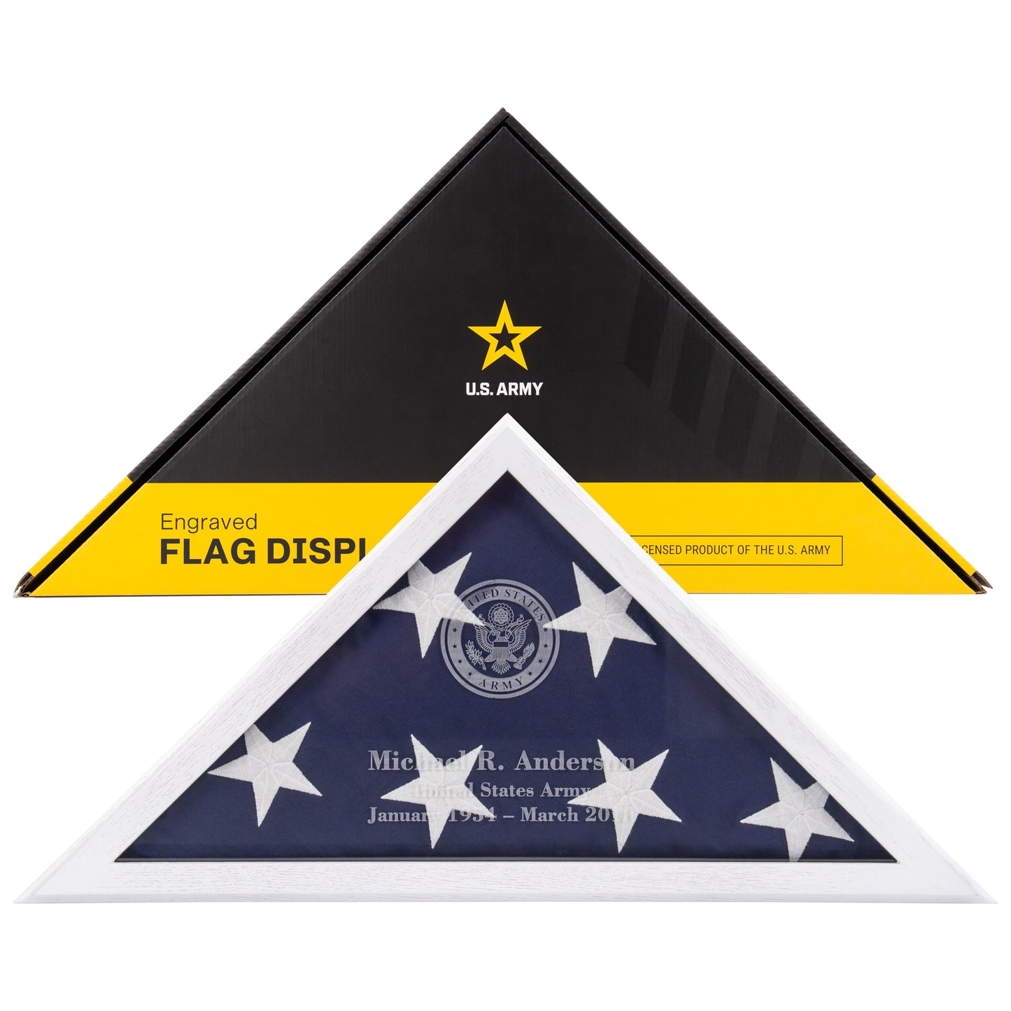 Personalized Army Flag Display Case with Engraving — Officially Licensed by U.S. Army, Solid Wood White, Fits 5'x9.5' Flag