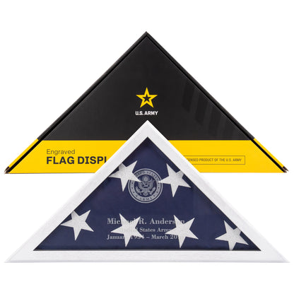 Personalized Army Flag Display Case with Engraving — Officially Licensed by U.S. Army, Solid Wood White, Fits 5'x9.5' Flag