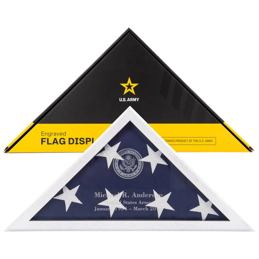 Personalized Army Flag Display Case with Engraving — Officially Licensed by U.S. Army, Solid Wood White, Fits 5'x9.5' Flag