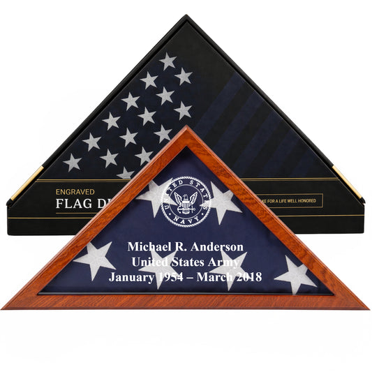 Personalized Navy Flag Display Case with Engraving — Officially Licensed by U.S. Navy, Solid Wood Mahogany, Fits 5'x9.5' Flag