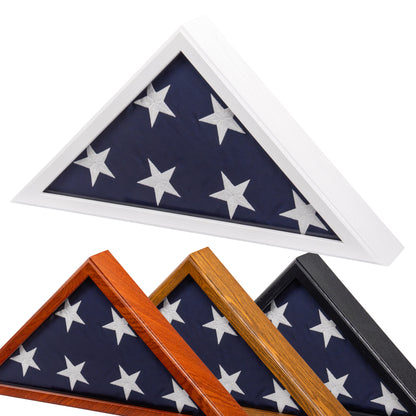 Military Flag Display Case for 5'x9.5' American Flag — Solid Wood Mahogany, Glass Front, Wall Mount or Tabletop