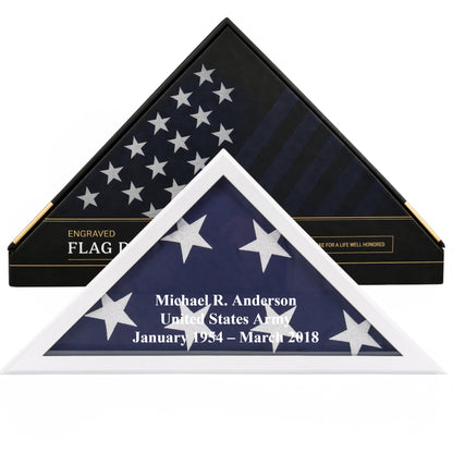 Personalized Flag Display Case — Custom Engraved, Real Glass (Mahogany, Rustic Brown, Black, White), Glass Front, Fits 5'x9.5' Burial Flag