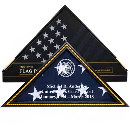 Heritage Coast Guard flag display case in Black with gold trim