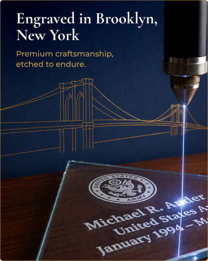 Flag case being laser engraved in Brooklyn, New York