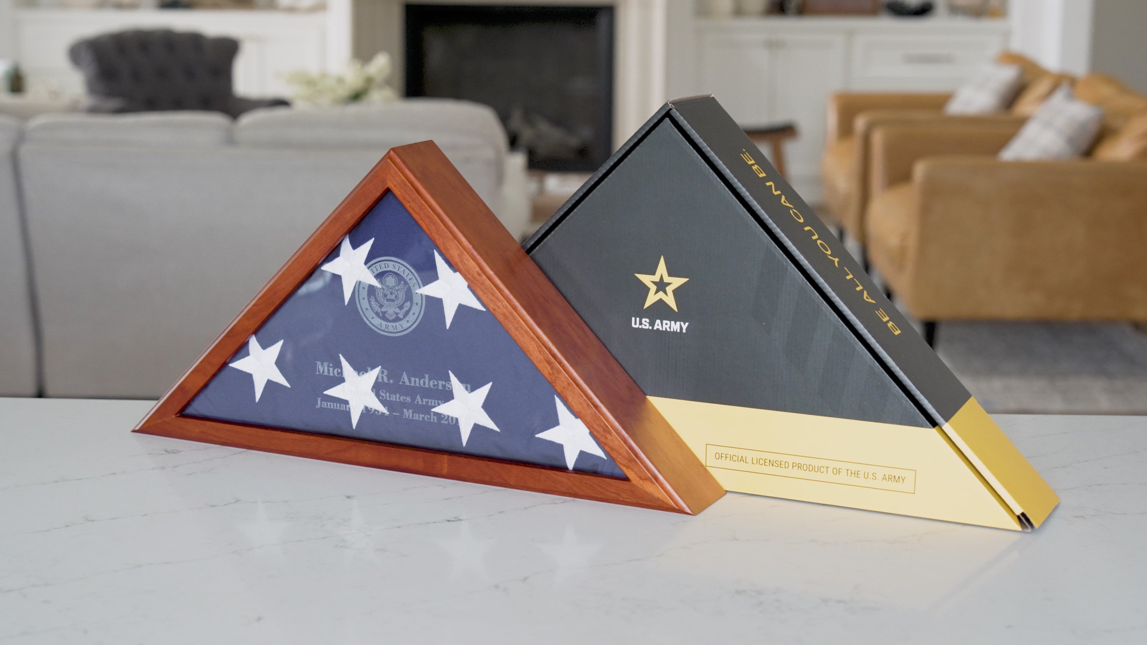 Load video: A closer look at the military flag display case craftsmanship and presentation.